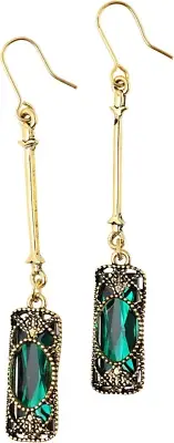 Vintage Green Stone Created Emerald Dangle Earrings, Vintage Victorian Jewelry G
