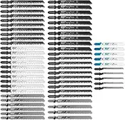 Bestgle 50 Pcs Jigsaw Blades Set HCS/HSS T Shank Contractor Assorted Jig Saw Blades with Storage Case for Wood Plastic Metal Cutting, T118A/T101AO/T101B/T101BR/T144D/T111C/T244D