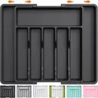 Cutlery Drawer Organiser Expandable Utensil Tray for Kitchen Adjustable Silve