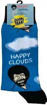 Blue Bob Ross Happy Clouds Crew Socks M/L By OOOH YEAH Fits Men 8-13 Women 9-14