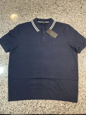 Ted Baker Men's T Stitched Knitted Polo Shirt - Navy Size 4 NWT