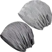 [Terynanle] Mens Beanie Hat, 2-Pack Slouch Beanie for Running Cycling Sleep, Skull Caps Classic Baggy Hat, Soft Cycling Helmet Liner Sport Cap, Breathable Sleeping Cap Chemo Headwear Slouchy Beanie for Men Women,