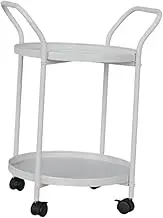 2 Tier Round Side Table Rolling Cart Metal Fruits Holder End Table with Wheels Serving Trolley for,Office Living Room Garage, White