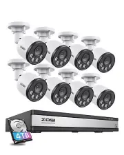 ZOSI 4K 16CH NVR Wired PoE Security 4MP IP Camera System 4TB HDD 24/7 Reocrd