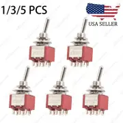 1/3/5Pcs DPDT Red 2 Way 6 Pin ON ON Guitar Mini Toggle Switch Car/Boat Switches