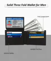 Minimalist Mens Slim Wallet with Flap and 2 money pockets - Genuine Leather- NEW