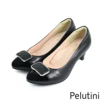 在飛比找momo購物網優惠-【Pelutini】方形金屬配飾包頭高跟鞋 黑色(PE100