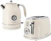 1.7 Quart Electric Tea Kettle and 2 Slice Toaster Combo in Matte Cream (Cream)