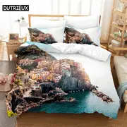 a2350 Bed Sheets Beautiful Coastline City Bedding Set Duvet Cover Set Bedding Digital Printing Bed Linen Bed Set Fashion Design3-Piece Bedding Set