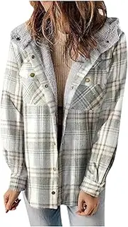 [Generic] Fashion Women's Fall Thickened Flannel Long Sleeve Plaid Jacket Coat New Plaid Jacket Long Sleeve Fleece Hooded Jackets