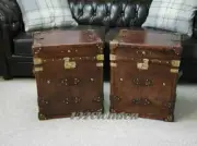 Set Of Finest English Trunk Leather Antique Inspired Side Table Trunks Box