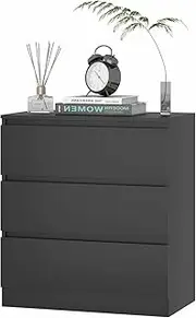 Ufurniture Bedside Table 3 Drawers English Nightstand Side Table for Bedroom Living Room Black