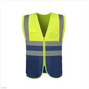 Construction Vest Breathable Reflective Vest with Reflective Tape Breathable Construction Safety Clothing Riding Security Reflective Workwear Safety Vest mesh (Color : Yellow+Blue)