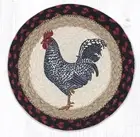 Black N White Rooster Chicken 10" Round Placemat Trivet Earth Rugs, Braided Jute
