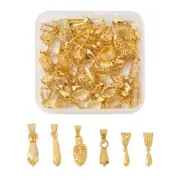 48Pcs/Box Mix-shaped Golden 6 Style Brass Ice Pick Pinch Bails Jewelry Findings