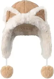 [RONGXG] Women Fox Ear Earflap Hat Winter Warm Hunting Cap Plush Ushanka Russian Ski Hat Thermal Windproof Ear Cover Headwear