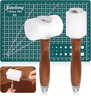 Mardatt 3Pcs Leather Carving Hammer and A5 Cutting Mat, T Hammer & Vertical Hammer Nylon Leather Mallet Wooden Handle Leather Craft Mallet for DIY Leather Craft