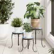 Plant Stands 3 pcs Blue and White Ceramic vidaXL