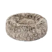 Pet Bed Cat Dog Donut Nest Calming Mat Soft Plush Kennel - Brown