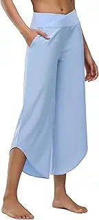 [Emlovm] Women's Cross High Waist Wide Leg Cropped Pants Lightweight Dressy Casual Lounge Yoga Travel Trousers w Pockets