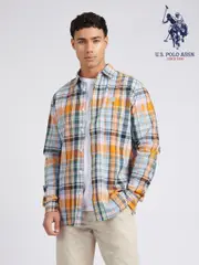U.S. Polo Assn. Blue Mens Linen Blend Check Shirt (E18081) | $150