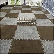16Pcs Interlocking Foam Mats,Fluffy Carpet Tiles,Plush Area Rug,Square Splicing Floor Tiles,Soft Playmat Puzzle Floor Mat for Play Room,Coffee+Grey