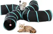 Cat Toys Cat Tunnel Tube 4 Way Tunnels Extensible Collapsible Cat Play Tent Interactive Toy Maze Cat House with Balls and Bells for Cat Kitten Kitty Rabbit Small Animal