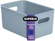 Superio 5L Small Ribbed Storage Bin- Plastic Storage Bin (1 Pack, Stone Blue)