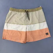 Quicksilver Shorts Mens 2XL Beige Orange Swimwear Lined Elastic Waist Beach NEW