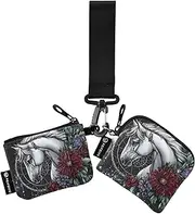 [XYMZR] Mini Zip Around Wristlet keychain Wallet White Horse Dreamcatcher for Women Personalized Pattern Detachable Dual Pouch Wristlet Portable Wallet Phone Coin Purse, Multi-colored, One Size