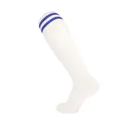 White Knee High Socks with Blue Stripes - Athletic Sports Socks for Men, Women & Youth