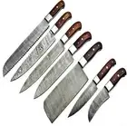 Handmade Damascus Steel Kitchen Knife Set 7 pcs Full Tang With Leather Sheath AU