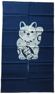 Japanese Noren Curtain Home Business Tapestry 60"L Indigo Maneki Neko Lucky Cat
