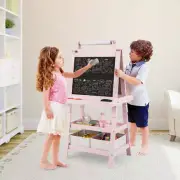 Costway Children's Double-sided Easel with Whiteboard & Chalkboard-Pink