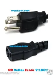 10 Ft 3-Prong Trapezoid Computer Power Cord Universal PC Cable Standard Wire 10'