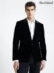 River Island Black SB1 Velvet Tux Jacket (AG4530) | $231