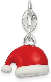 [JewelryWeb] 925 Sterling Silver Polished Enamel Santa Hat Charm