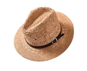 C03 Outdoor Summer Straw Hat Men and Women Hand-woven Jazz Hat Beach Sunscreen Top Hat Korean Holiday Leisure Hat