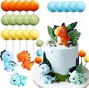 JeVenis Little Dinosaur Cake Decorations Dinosaur Cupcake Topper Green Orange Yellow Blue Balls Cake Toppers for Birthday Baby Shower Party Supplies