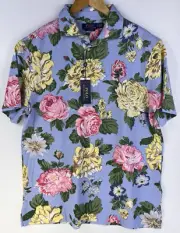 New Polo Ralph Lauren Light Blue Floral Tropical Mesh Knit Hawaiian Mens L