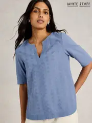 White Stuff Blue Weaver Notch Neck Top (W26353) | $113