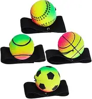 4Pcs Luminous Wrist Return Balls Portable Elastic Sports for Glowing Rubber Balls with Wrist Strap for Outdoor Play Exercise Coordination