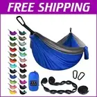 Comfortable Double Hammock - Portable Blue & Gray Nylon Gear Perfect for Camping