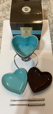 Chantal Dove Chocolate Heart Fondue Set Stoneware Plates Forks Valentines Day