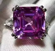 4.00Ct Asscher Cut Lab-Created Amethyst Engagement Ring 14k White Gold Plated