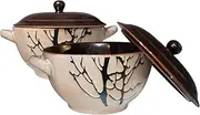 ECODECO Bake & Serve - Large Ceramic Soup Bowls With Handles - 30 Ounce - Set of 2 - Oven-Safe Pots with Lids
