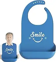 Silicone Adult Bibs with Pocket, Reusable Apron Mealtime Crumb Catcher Washable and Adjustable Adult Bibs for Elderly Women Men Seniors