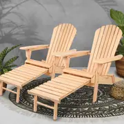 Set of 2 Outdoor Adirondack Chairs with Slide Out Footstool