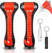 Emergency Hammer Car with Belt Cutter, 2 Pieces Portable Emergency Hammer Car, Seat Belt Cutter Emergency Hammer for Car, Window Breaker 2 in 1, Set Car Safety Hammer, Hammer with Whistle for Car, Bus