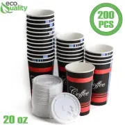 20oz Design Coffee Cups and White Flat Lids Hot Cold Drinks Disposable 200pcs